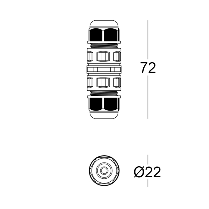MOR682P/2V - Connector IP68 2Poles/2Ways<br>2 x 1 mm²