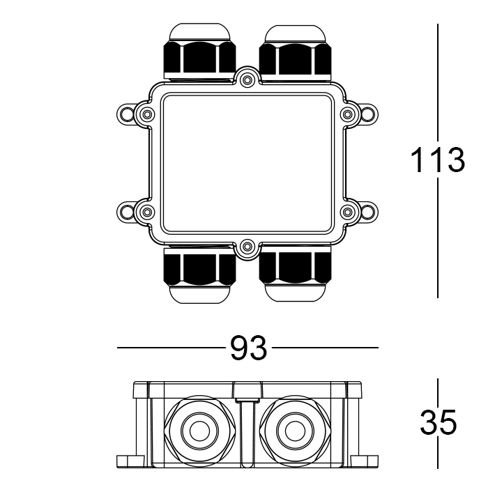 MOR685P/4VS - Connection Box IP68 5Poles/4Ways<br>5 x 4 mm²